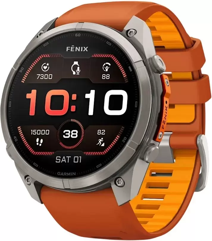 Garmin Fenix 9 Pro 51 мм (титановый, оранжевый силиконовый ремешок)