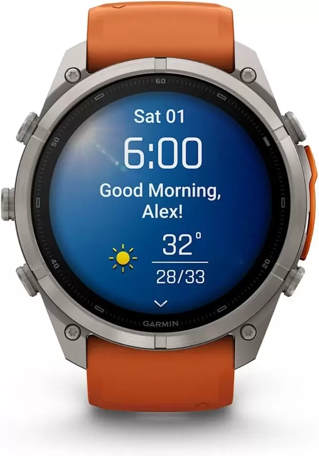 Умные часы Garmin Fenix 9 Pro 51 мм (титановый, оранжевый силиконовый ремешок) фото 5