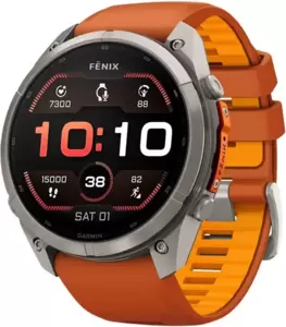 Умные часы Garmin Fenix 9 Pro 51 мм (титановый, оранжевый силиконовый ремешок)