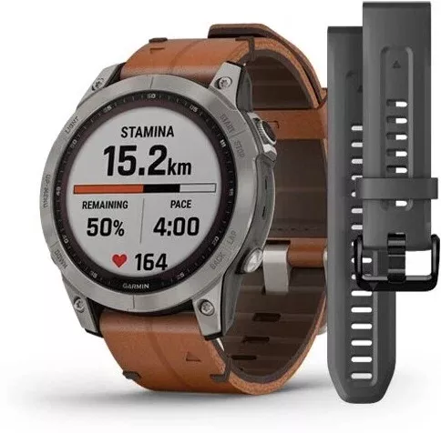 Garmin Fenix 7X Sapphire Solar 51 мм (титан/каштановый кожа)