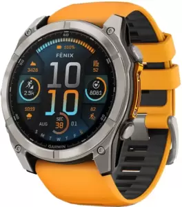 Умные часы Garmin Fenix 8 Sapphire 51мм (титановый, оранжевый силиконовый ремешок) фото