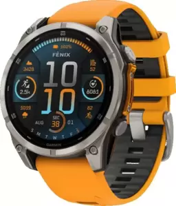 Умные часы Garmin Fenix 8 Sapphire, Titanium 47мм (светло-серый, оранжевый силиконовый ремешок) icon