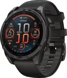 Умные часы Garmin Fenix 8 Sapphire, Titanium 47мм (угольно-черный DLC, пепельно-черный силиконовый ремешок) фото