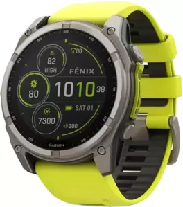 Умные часы Garmin Fenix 8 Solar, Sapphire 47мм (титановый, желтый силиконовый ремешок) фото