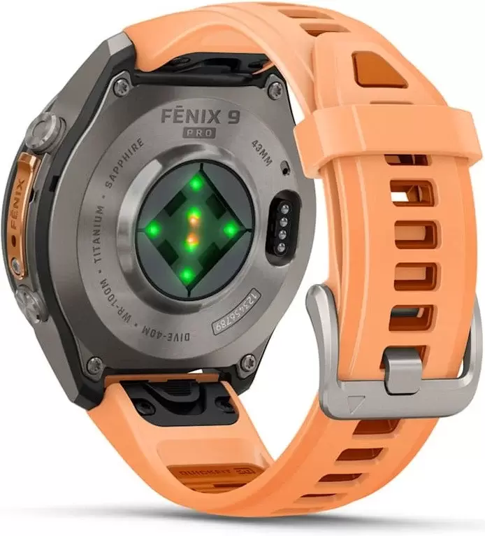 Умные часы Garmin Fenix 9 Pro 43 мм (титановый, оранжевый силиконовый ремешок) фото 3