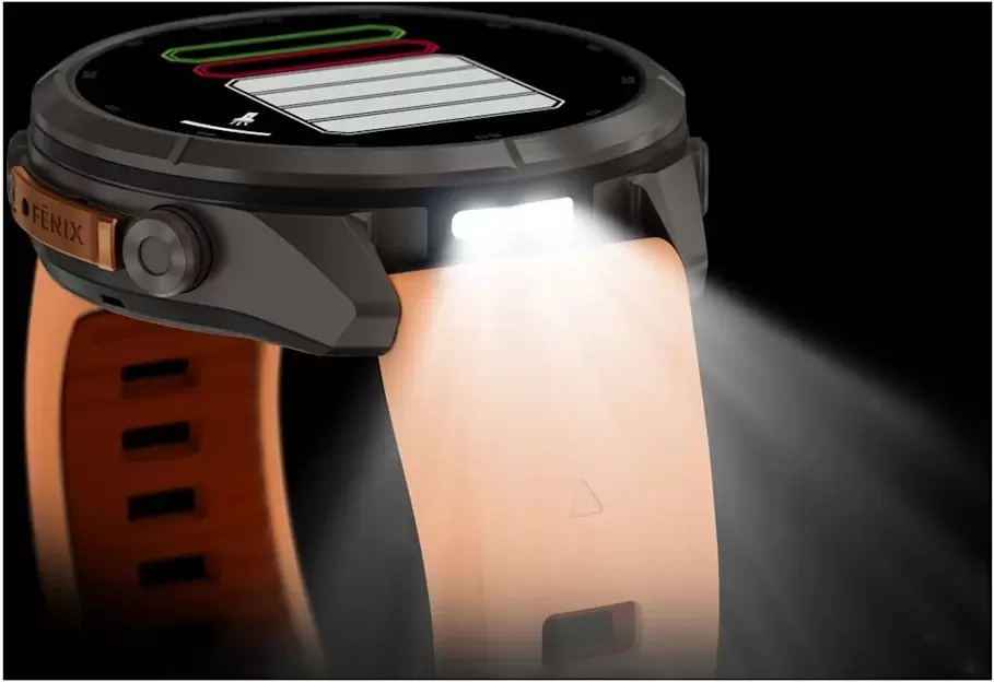 Умные часы Garmin Fenix 9 Pro 43 мм (титановый, оранжевый силиконовый ремешок) фото 4