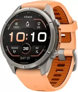 Умные часы Garmin Fenix 9 Pro 43 мм (титановый, оранжевый силиконовый ремешок) фото