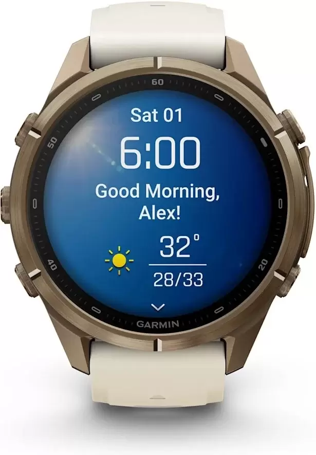 Умные часы Garmin Fenix 9 Pro 43 мм (золотистый, бежевый силиконовый ремешок) фото 4