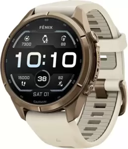 Умные часы Garmin Fenix 9 Pro 43 мм (золотистый, бежевый силиконовый ремешок) фото