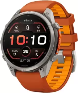 Умные часы Garmin Fenix 9 Pro 47 мм (титановый, оранжевый силиконовый ремешок) фото