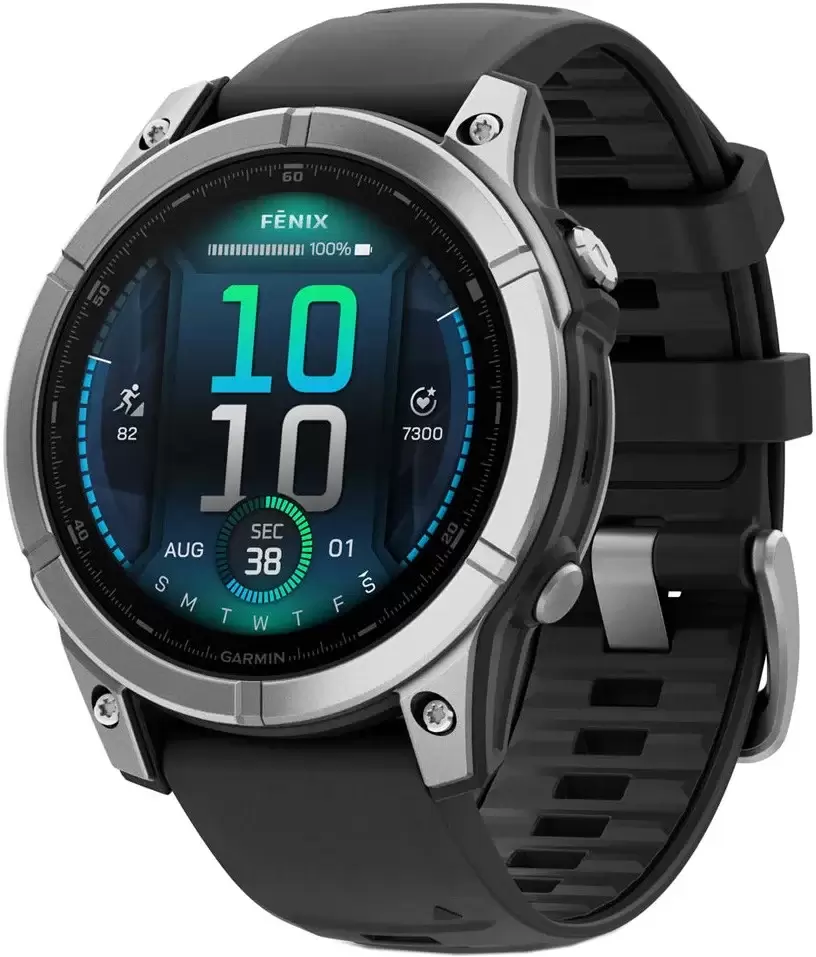 Garmin Fenix E 47мм (нержавеющая сталь, черный силиконовый ремешок)