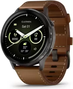 Garmin Venu 4 45 мм (черный/коричневый кожаный)
