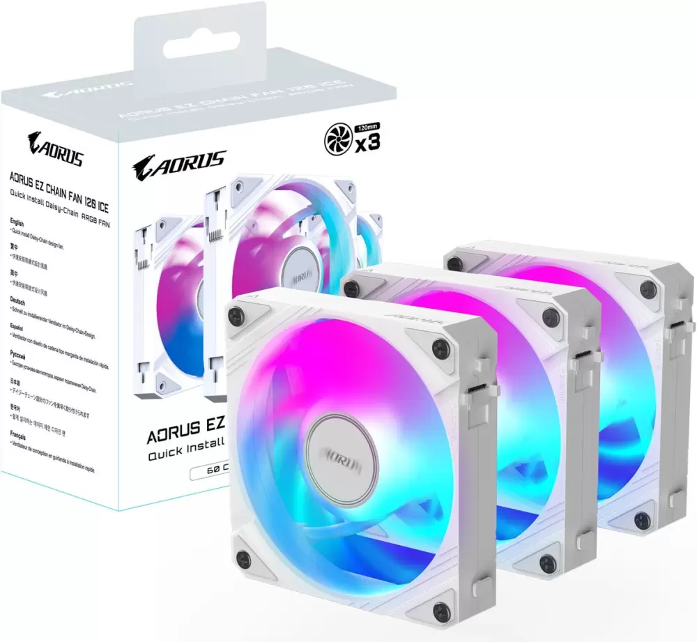 Комплект вентиляторов для корпуса Gigabyte Aorus EZ Chain Fan 120 Ice 3-Pack фото 6