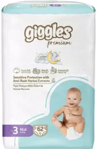 Подгузники детские Giggles Premium Midi 3 Jumbo Pack (62 шт) фото