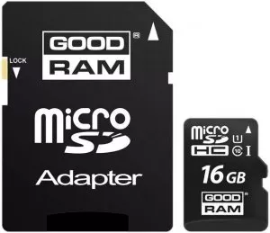 Карта памяти GoodRam microSDHC 16Gb Class 10 UHS-I U1 + SD адаптер (SDU16GHCUHS1AGRR10) фото