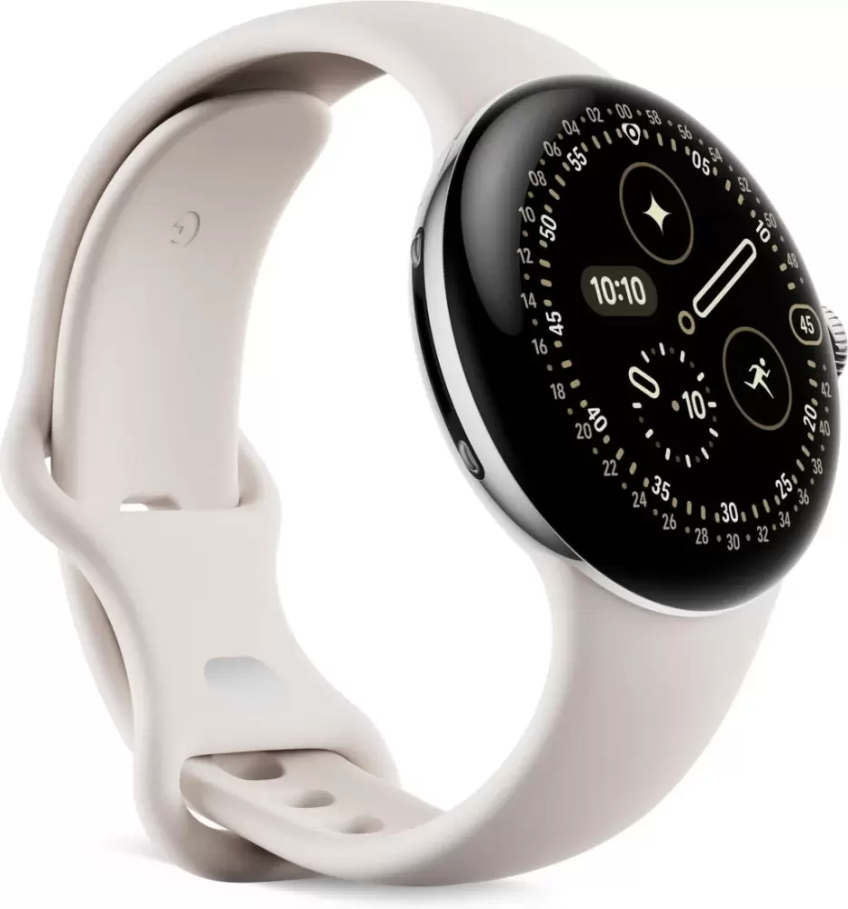 Умные часы Google Pixel Watch 4 LTE 45 мм (глянцевый серебристый/фарфор, спортивный силиконовый ремешок) фото