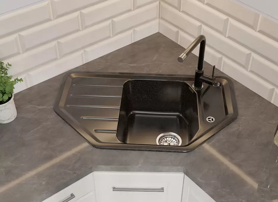 Кухонная мойка GranFest CORNER GF-C800E (черный) фото 4