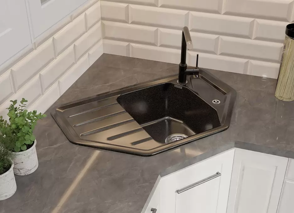 Кухонная мойка GranFest CORNER GF-C800E (черный) фото 5