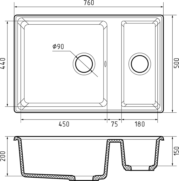 Кухонная мойка GranFest LEVEL LV-760K (графит) фото 3