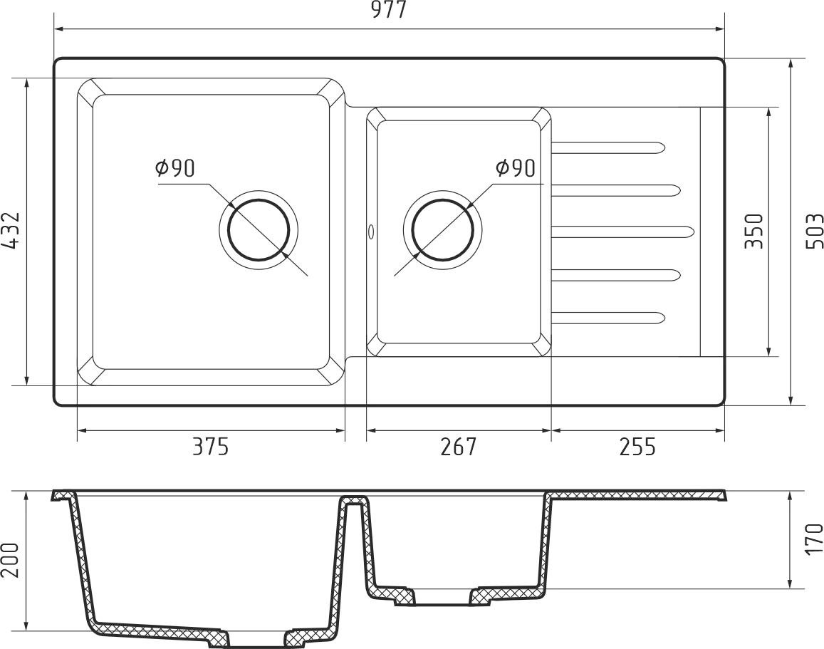 Кухонная мойка GranFest PRACTIK P-980KL (иней) фото 3
