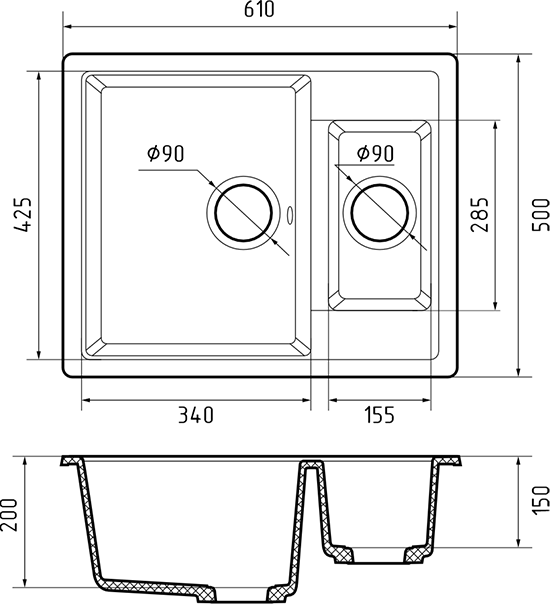 Кухонная мойка GranFest QUADRO Q-610K (графит) фото 3