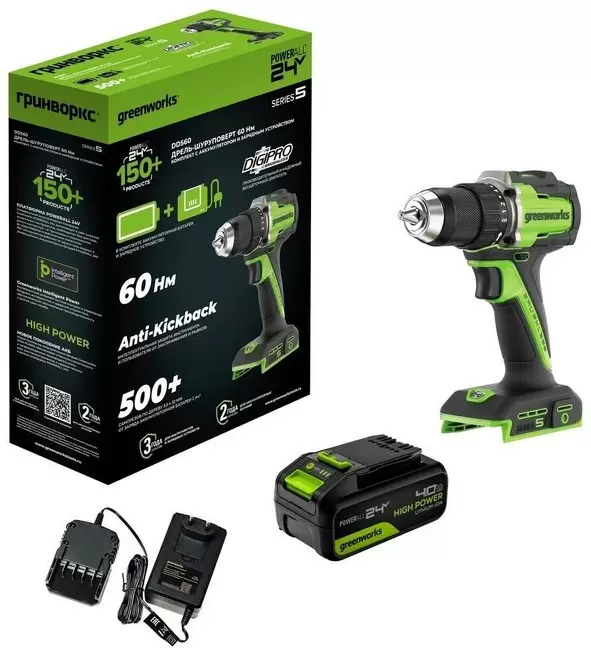 Аккумуляторная дрель-шуруповерт Greenworks DD560 (3708407CUB) фото 4