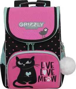 Школьный рюкзак Grizzly RAm-384-1 (черный/розовый) фото