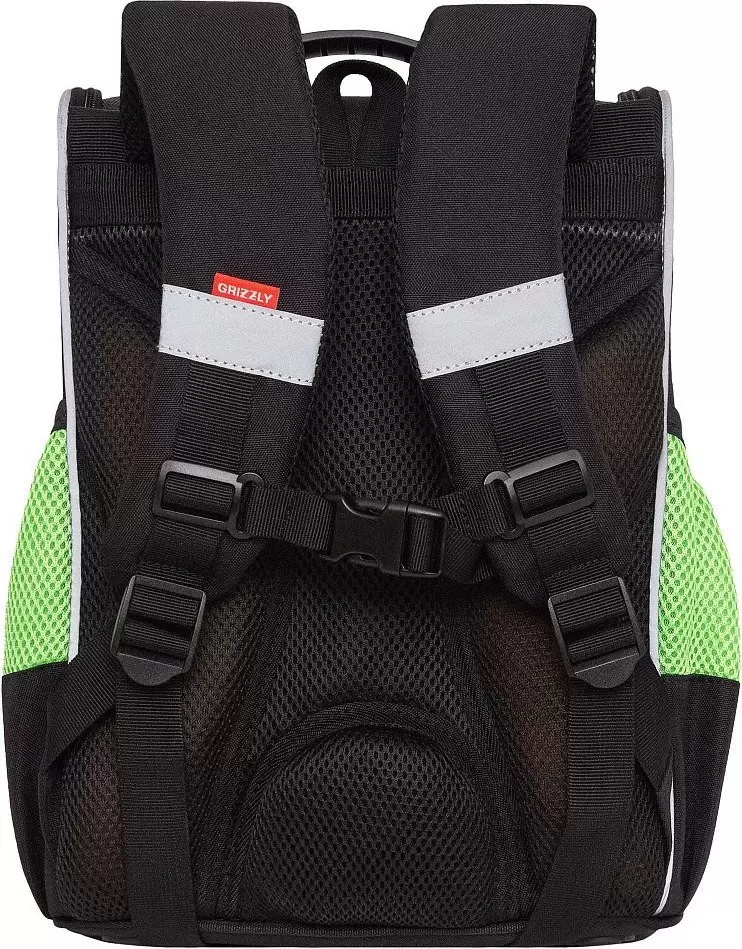 Школьный рюкзак Grizzly RAm-585-8 (черный/салатовый) фото 3