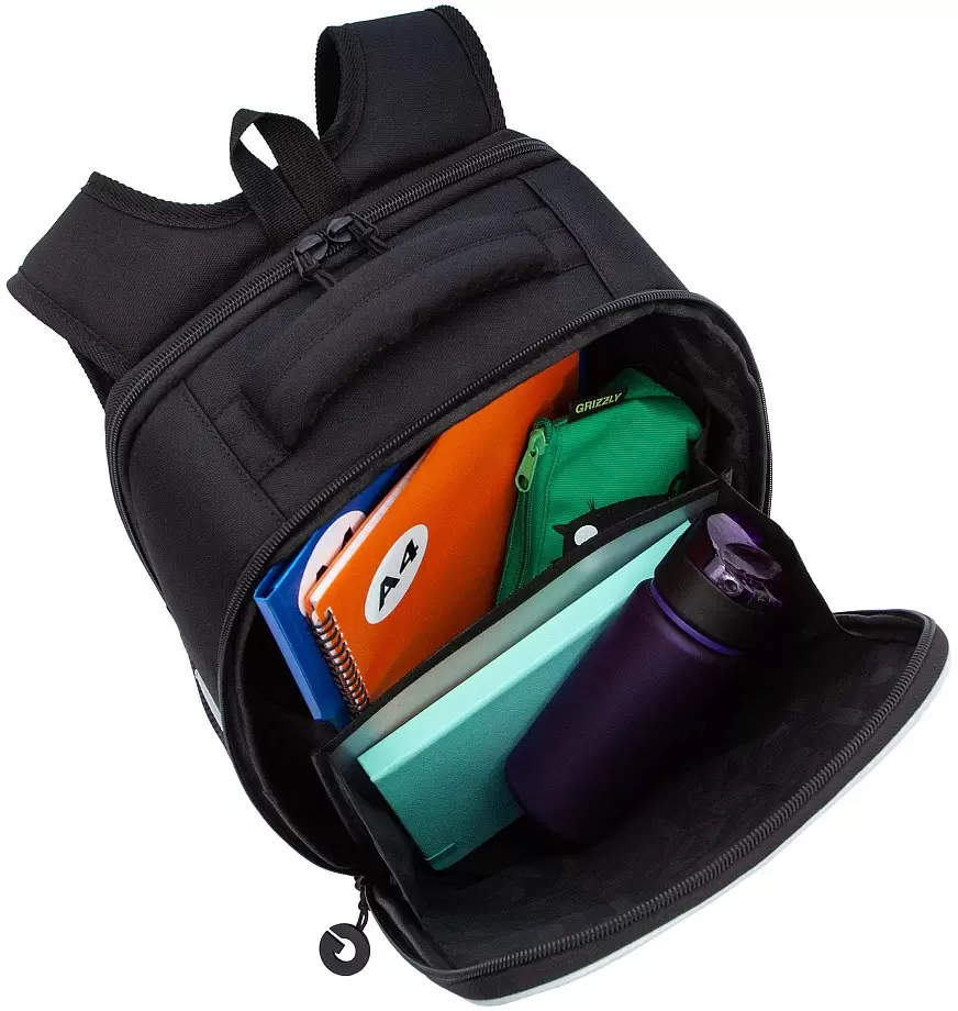 Школьный рюкзак Grizzly RAw-595-1 (черный/оранжевый) фото 4