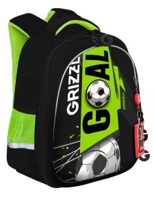 Школьный рюкзак Grizzly RAz-287-6 черный/салатовый фото