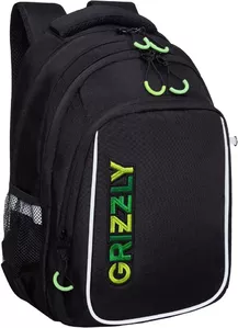Школьный рюкзак Grizzly RB-352-4 (черный/салатовый) фото