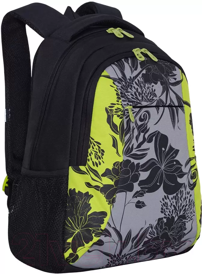 Школьный рюкзак Grizzly RD-142-2 (черный/салатовый) фото 2