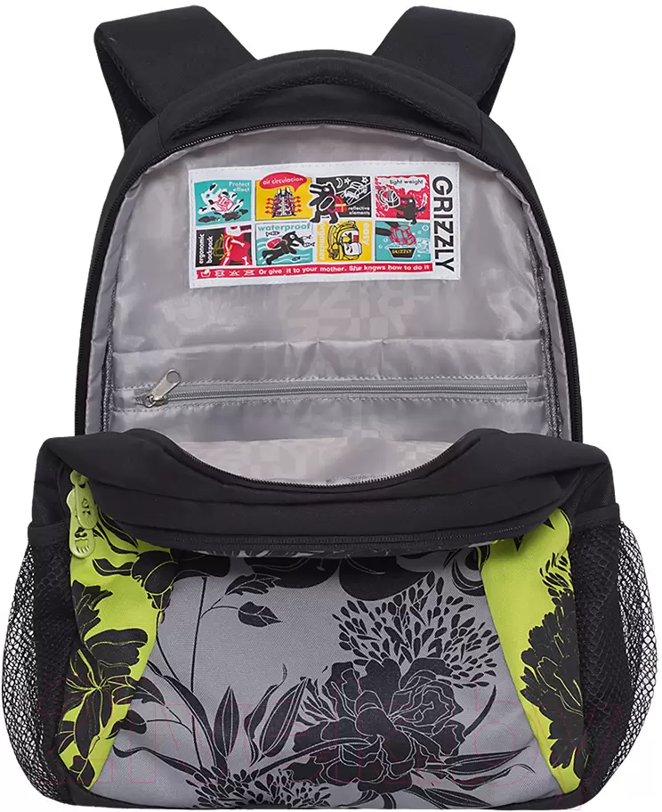 Школьный рюкзак Grizzly RD-142-2 (черный/салатовый) фото 4