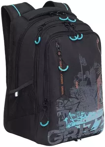 Школьный рюкзак Grizzly RU-338-1 (черный/бирюзовый) фото