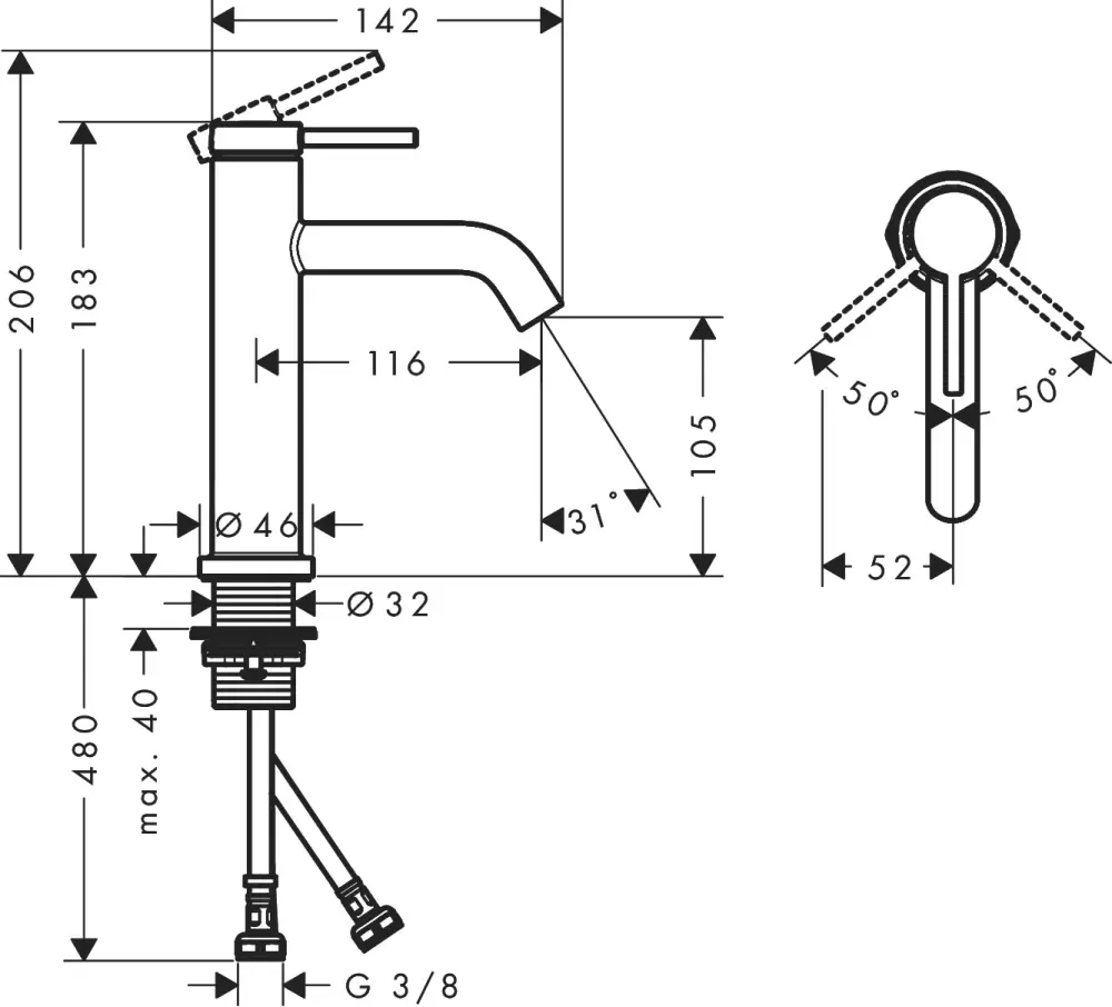 Смеситель Hansgrohe Tecturis S 110 EcoSmart+ 73311670 фото