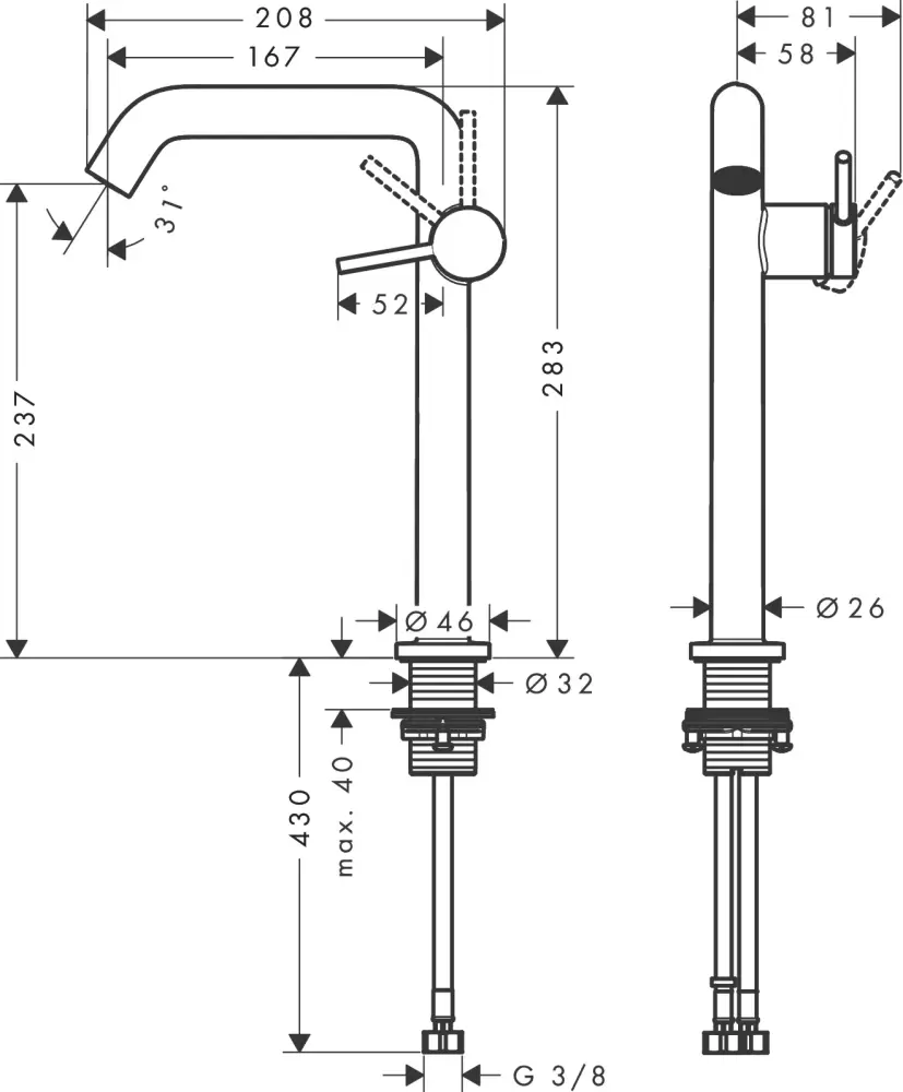 Смеситель Hansgrohe Tecturis S 240 Fine CoolStart EcoSmart+ 73370140 фото