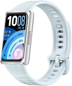 Фитнес-браслет Huawei Band 11 Pro (серебристый, с голубым силиконовым ремешком, международная версия) фото