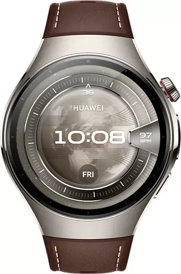 Умные часы Huawei Watch 5 46 мм (титановый, с коричневым силиконовым ремешком, международная версия) фото 3