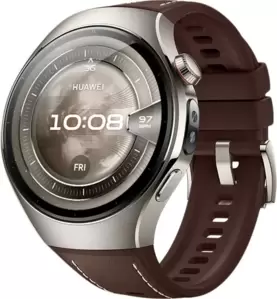 Умные часы Huawei Watch 5 46 мм (титановый, с коричневым силиконовым ремешком, международная версия) фото