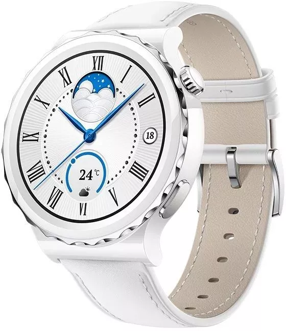 Умные часы Huawei Watch GT 3 Pro Ceramic 43 мм (белый/кожа) фото