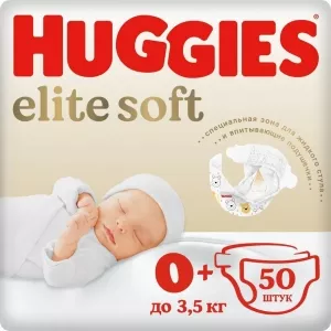 Подгузники Huggies Elite Soft 0+ (50 шт) фото