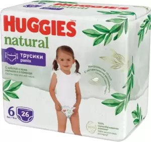 Подгузники-трусики детские Huggies Natural Mega 6 15 кг (26 шт) фото