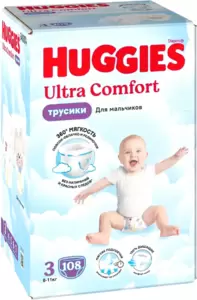 Подгузники-трусики детские Huggies Ultra Comfort Box 3 Boy (108 шт) фото
