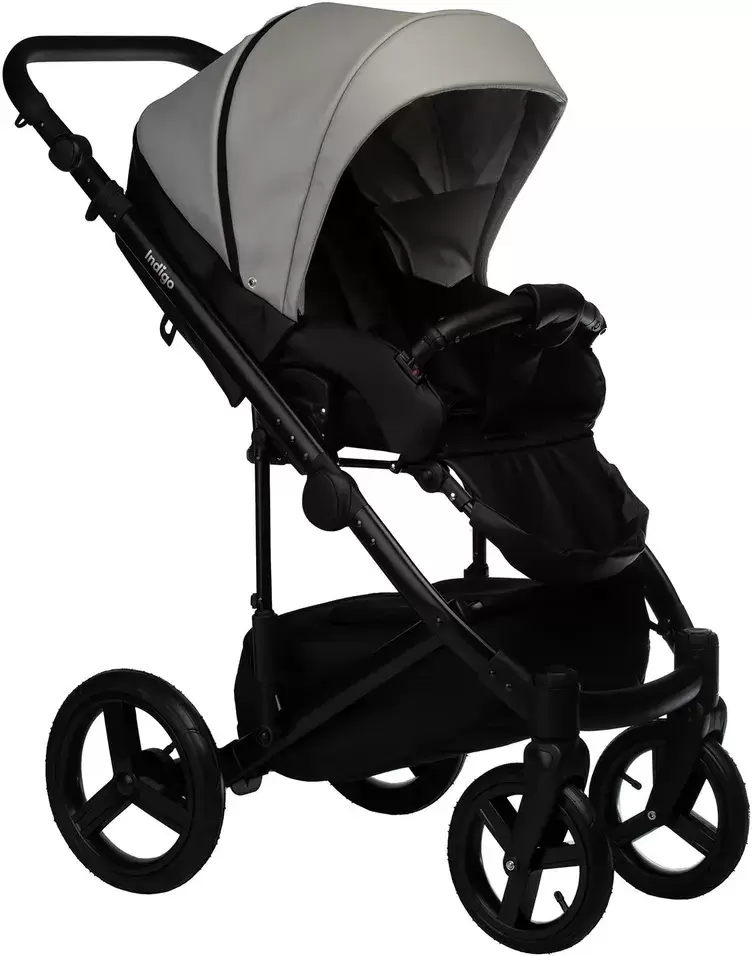 Детская универсальная коляска INDIGO Tour Eco (2 в 1, te 02/черная кожа+серая кожа) фото