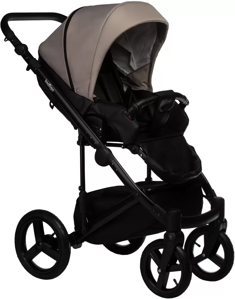 Детская универсальная коляска INDIGO Tour Eco (2 в 1, te 09/черная кожа+серо-бежевый) фото