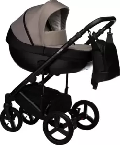 Детская универсальная коляска INDIGO Tour Eco (2 в 1, te 09/черная кожа+серо-бежевый) фото