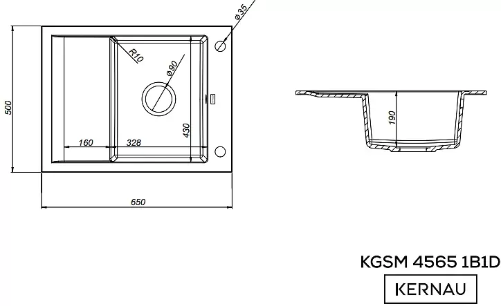 Кухонная мойка Kernau KGS M 4565 1B1D Deep Black фото