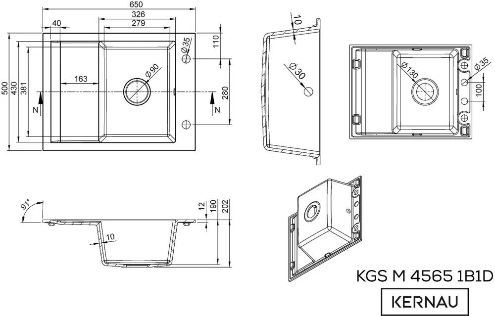 Кухонная мойка Kernau KGS M 4565 1B1D Pure White фото