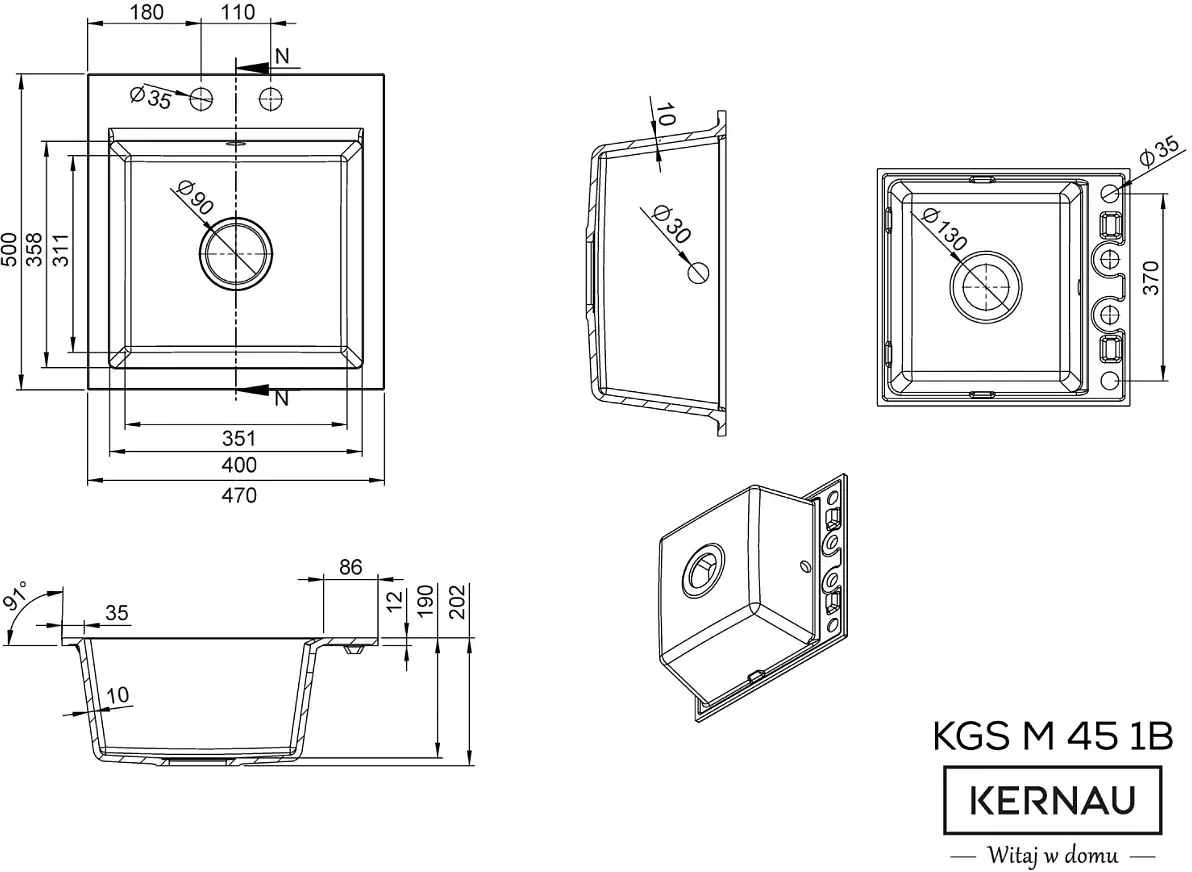 Кухонная мойка Kernau KGS M 45 1B Pure White фото