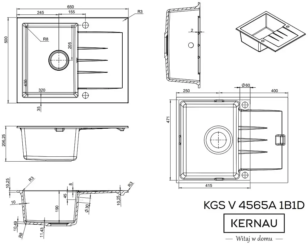 Кухонная мойка Kernau KGS V 4565A 1B1D Black Metallic фото